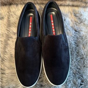 Authentic LUXURY PRADA SLIP-ON SNEAKER SHOES Worn once- Size 9 Black Suede